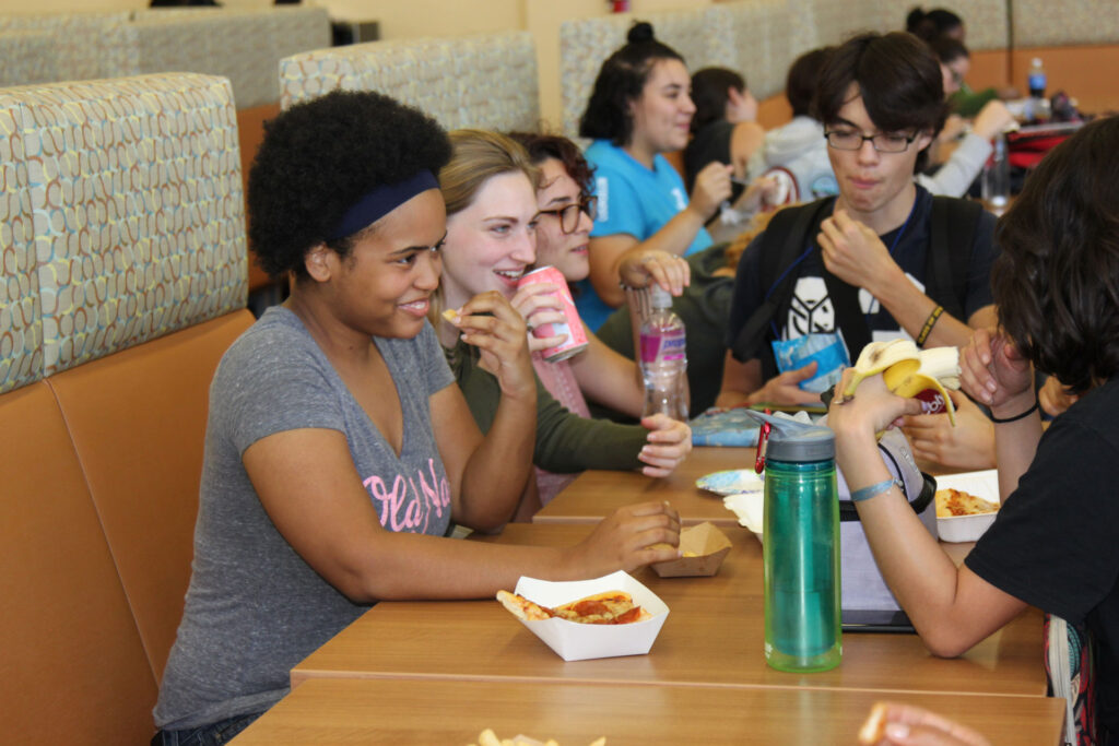 Students eating.