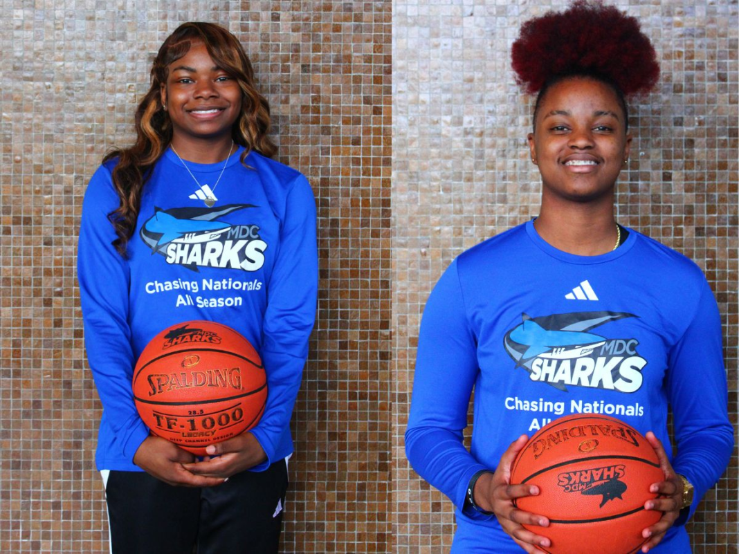 Pitt Bound: Pictured from left to right are Lady Sharks basketball players Jazmyne Bynum and Meredith Venner, who signed to play at the University of Pittsburgh next year. NATHALIE HERNANDEZ/THE REPORTER