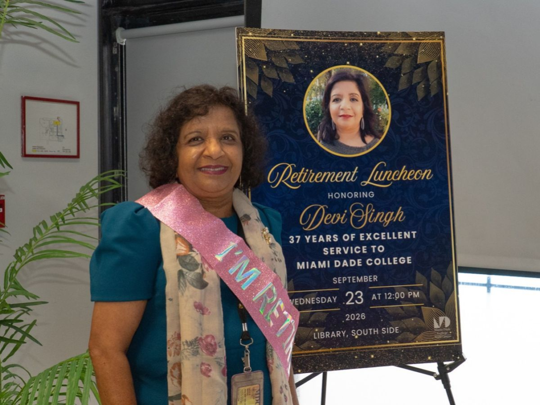 Devi Singh who retired from Miami Dade College after 37 years at the school.