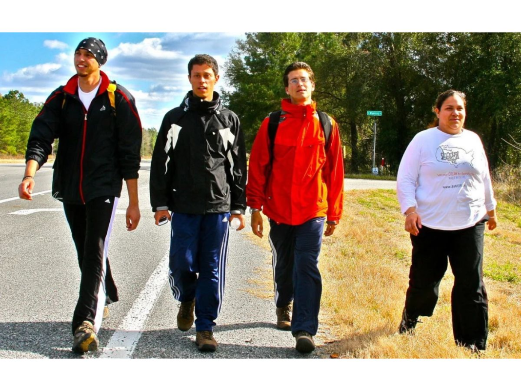 A photo of the Dreamers walking to Washington, D.C. during the Trail of Dreams march.