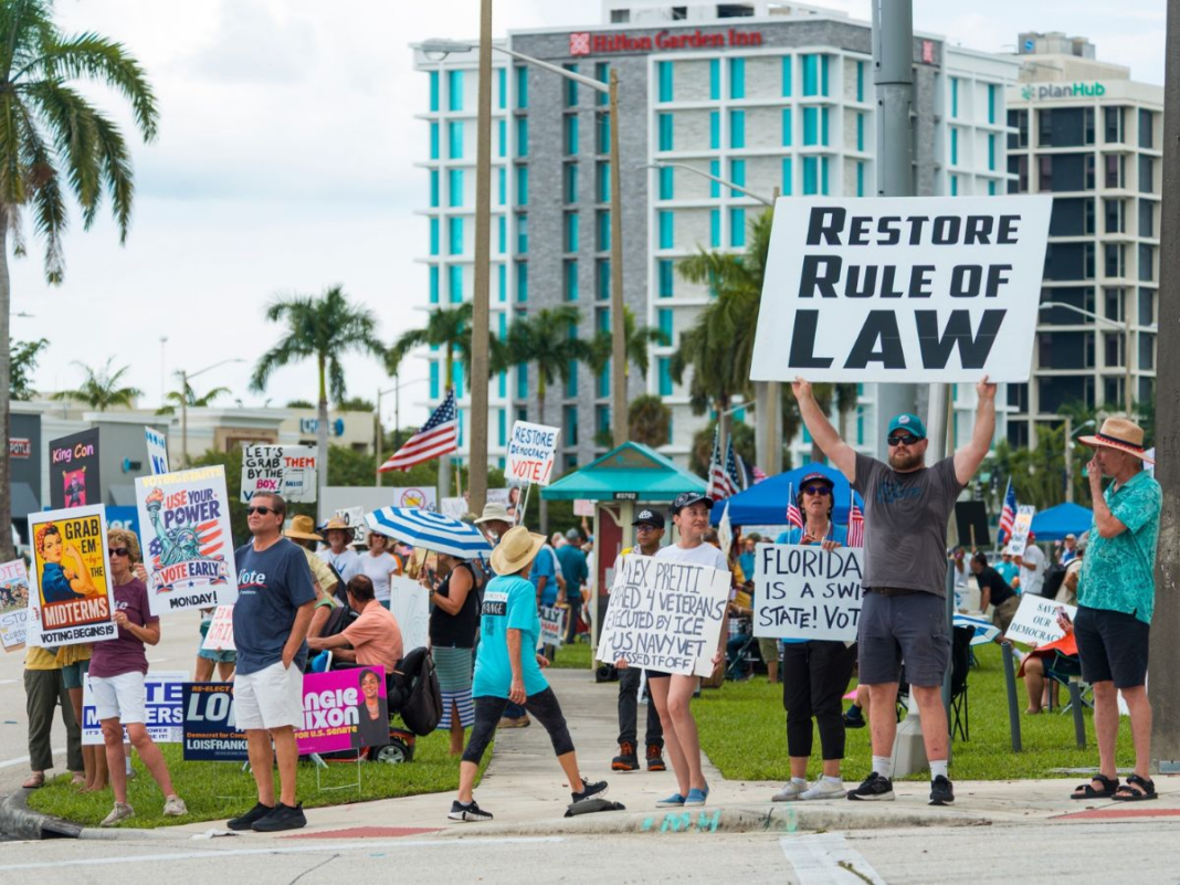 No Kings rally photo in West Pam Beach on Oct. 17